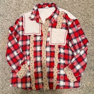 POL Red and Tan Distressed Shirt